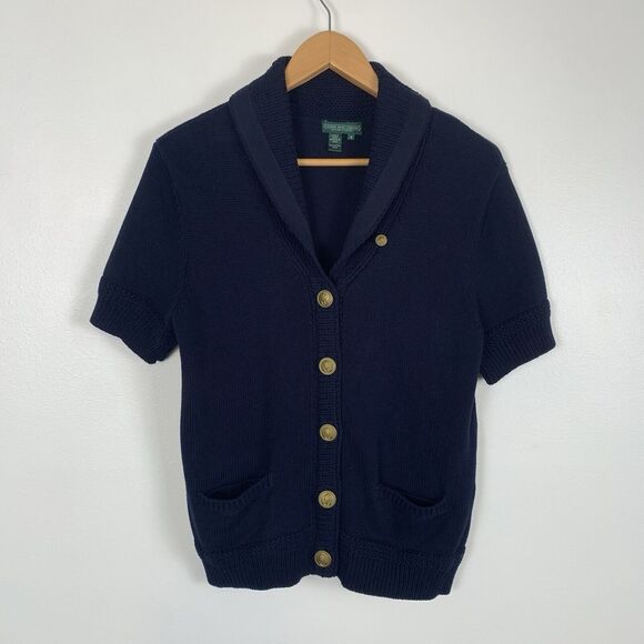 Lauren Jeans Co. Sweaters - Ralph Lauren Jeans Co Blue Nautical Knit Short Sleeve Cardigan Sweater Womens M